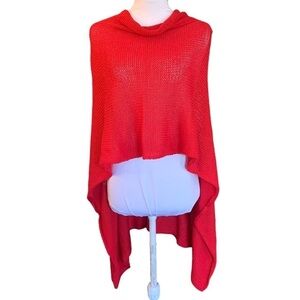 Wooden Ships Red Pullover Wrap Poncho Knit Cotton Blend OS